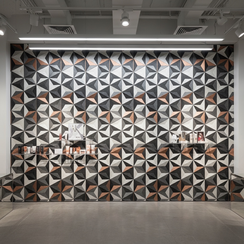 Retail winkelinterieur met custom wandbedrukking voor merkbeleving