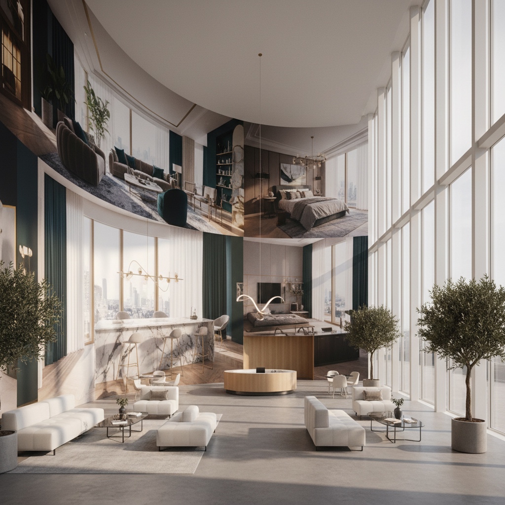 Vastgoed showroom met sfeervolle wandbedrukking